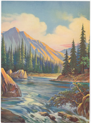 Vintage camping calendar/poster art River of Pines